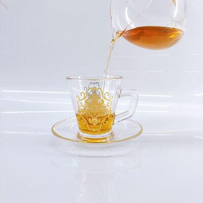 6 조각 유리 컵 세트, 맑은 차 컵 세트 90ml 3.04oz 컵에 섬세한 금 패턴