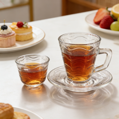 36PCS cam bardak seti dalgalı desen şeffaf cam bardaklar tabaklar