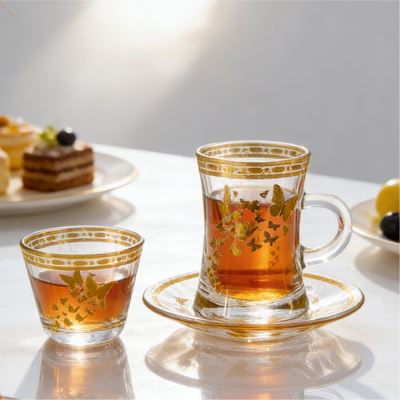 Glass Cup Sets 36 Piece Collection Lead Free Crystal Tea Cups Cawa Cups And Saucers