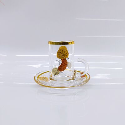 شراء 12 PCS مجموعات كؤوس الزجاج بما في ذلك 6 أكواب زجاجية الزخرفية و 6 صحون أدوات زجاجية مثالية للفنادق المطاعم وخدمات المطاعم تصنيع عبر الإنترنت