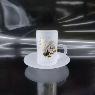 comprar 12Pcs Luxury Frosted Glass Cup & Saucer Set com Gold Floral Etching    Perfeito para uso em hotéis, restaurantes e restaurantes Fabricação em linha
