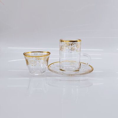 কেনা 18 পিসি সজ্জিত স্বর্ণের ফায়ারওয়ার্ক প্রিমিয়াম গ্লাস কাপ এবং স্লোসার সেট 6 টি কাপ, 6 টি কাওয়া কাপ এবং 6 টি স্লোসার, চা এবং কফির জন্য পানীয় অনলাইনে উৎপাদন