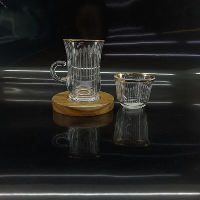 comprare 18 PCS Set in stile arabo con 6 tazze di tè, 6 tazze di cawa e 6 piatti di legno per bere in ristorante e cucina domestica fabbricazione online