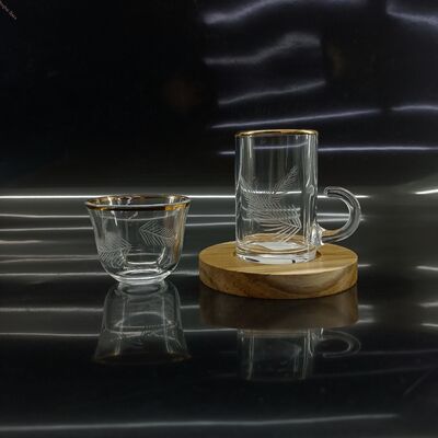 comprar Conjunto de 18 peças de copos decorativos de vidro pintados à mão, 6 xícaras de chá, 6 pires de madeira, 6 xícaras de café árabe para uso doméstico e para presentear Fabricação em linha