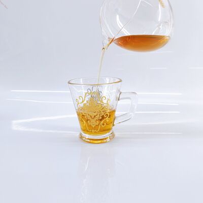 Beli 6-Piece Golden Glass Cup Set 100ml Handle Mug untuk Teh & Kopi pembuatan online