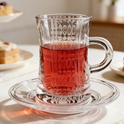 comprare 12 PCS Clear Cup And Saucer Set 90ml 3,04 oz per servire bevande calde / gelate fabbricazione online