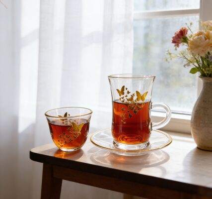 Buy Transparent Ecofriendly 18 Piece Set Glass Tea Cups Heat Resistant Durable Butterfly Design online manufacture