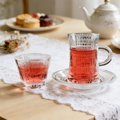 Buy OEM ODM 36 PCS Glass Cup Sets Lead Free Crystal Glass Tea Cups And Saucers online manufacture