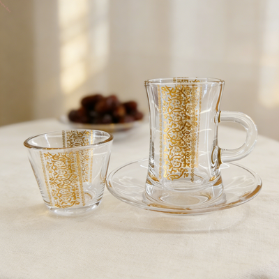 ซื้อ ชุดแก้วน้ำ 18 ชิ้น ชุดแก้วชา แก้วกาแฟ พร้อมจานรอง เหมาะสำหรับดื่มชาและกาแฟสไตล์ตะวันออกกลาง การผลิตออนไลน์