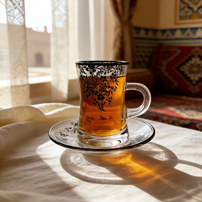 Beli Set cangkir kaca tahan lama dengan pola klasik Cocok untuk minuman panas dan es Ideal untuk rumah dan kantor pembuatan online