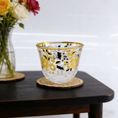 kaufen 6PC Cawa Tassen Transparente Glas Kaffeetassen Perfekt zum Servieren von Heißgetränken in Cafés, Restaurants und Büros Zweifarbiges Blumenmuster Online-Herstellung