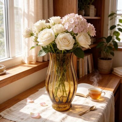 kopen Elegante glazen vaas met een hoogte van 305 mm, handgemaakt en milieuvriendelijk voor bloemenarrangementen en interieurversiering online vervaardiging