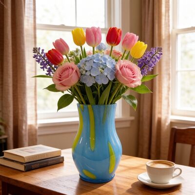Beli Kerajinan Tangan Vasa Bunga Kaca Biru 900g Untuk Dekorasi Dalam Ruang pembuatan online