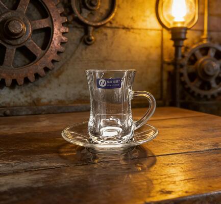 شراء 6 أكواب شاي مع 6 أطباق من الزجاج الخشن للاستخدام اليومي بتصاميم بسعة 83 مل تصنيع عبر الإنترنت