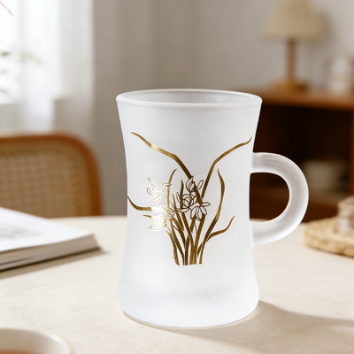 شراء أكواب شاي زجاجية مصنفرة مع قبضة فائقة وملصقات زهور مقاومة للخدش مثالية للمكتب والمنزل وتذوق المشروبات المتخصصة تصنيع عبر الإنترنت