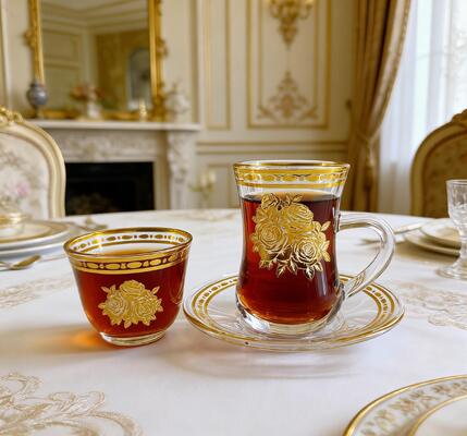 kopen Hoogwaardige premium glazen koffiekopjesset met gouden bloemenprint online vervaardiging