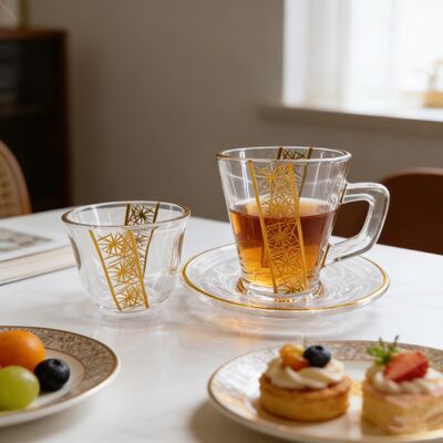 comprare Elegant Glass Cup Sets 18 Piece Design Moderno Includendo Teacups Dischi e Tazze Cawa Ideale per Caffe Boutique Ristoranti e Tavoli Contemporanee fabbricazione online