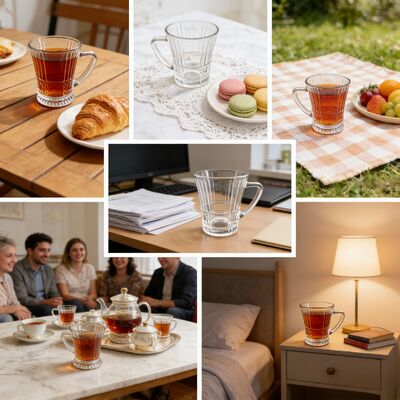 comprar Conjunto de 6 Copos de Vidro Altura 69mm Adequado para Bebidas Quentes e Frias Perfeito para Servir Chá Café Suco em Hotéis e Cafés Fabricação em linha