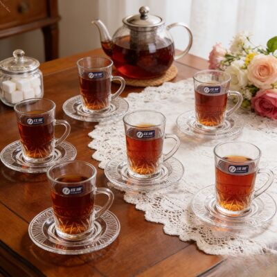 購入 133ml容量 耐久性ガラス製ドリンクセット 18点セット ガラスティーカップ 高さ90mm ケータリングサービスやホスピタリティビジネスに最適 オンライン製造