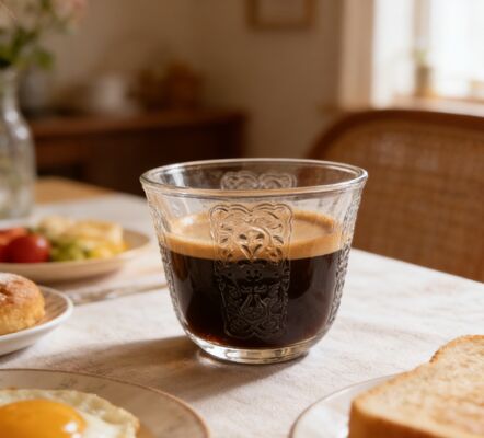 kopen 6PCS 65ML Duidelijke glazen cawabekers met decoratief patroon - voor Arabische koffie of thee online vervaardiging