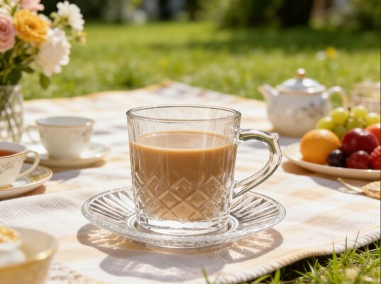 comprar 12-Piece 145ml Glass Tea Cup & Saucer Set, Premium Clear Glassware com Beautiful Color Box Packaging, ideal para casa e presente Fabricação em linha