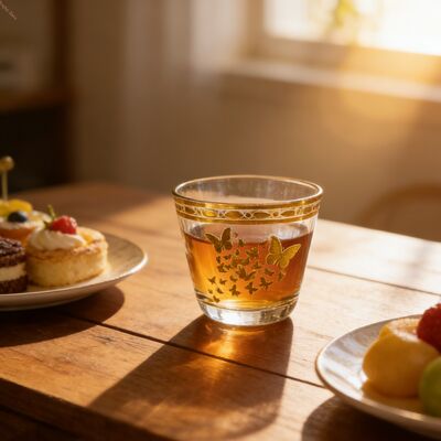 acheter Coupe en verre décoratif avec décor papillon d'or et bordure en or 6 pièces ensemble avec un corps en verre transparent lisse pour tous les jours fabrication en ligne