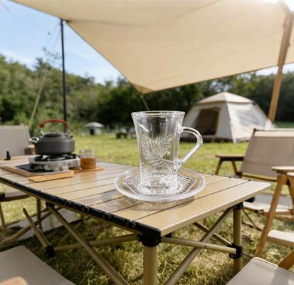 কেনা গ্লাস কাপ সেট ৩.৩৫ আউন্স পাতার নকশা ৬টি চা কাপ এবং ৬টি সসার সেটের জন্য অনলাইনে উৎপাদন