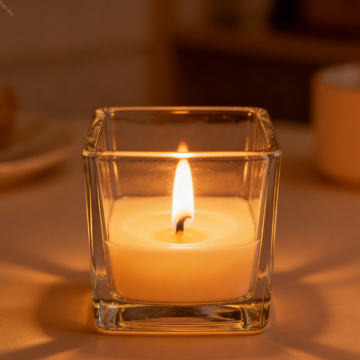 Buy Elegant Small Glass Candle Holders  , Square Base Glass Cylinder Candle Holders 107g online manufacture