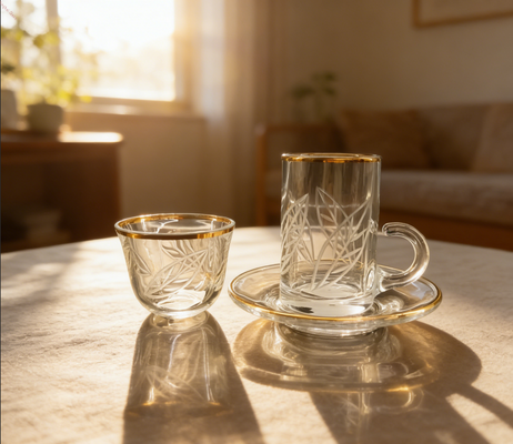 comprar 18PCS Luxury Glass Tea Cup Set 120g 6 Tazas de vidrio 6 Platillos 6 Tazas de cawa con corte a mano Fabricación en línea