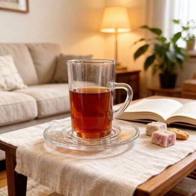 comprare Set di bevande in vetro eco-friendly 6pcs Tazze turche 6pcs Dischi OEM ODM Perfetto per locali di ospitalità compresi bar, caffè e ristoranti fabbricazione online