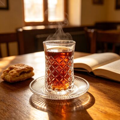 kopen Duurzame glazen drinksets 6 stuks Turkse kopjes 6 stuks schoteltjes Luxe Ontworpen voor Restaurants, Hotels en Cafés online vervaardiging