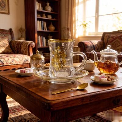 Beli Dekal Dengan Pola Mutiara Kaca Jelas Set Cangkir Teh 6pcs Turkish Cups 6pcs Saucers Desain elegan Cocok untuk berbagai jenis teh pembuatan online