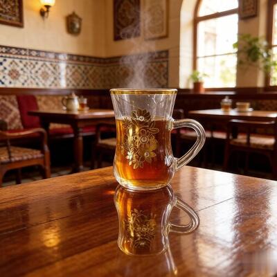 شراء كؤوس الشاي الزجاجية الفاخرة كؤوس الشاي الزجاجية الجميلة مجموعة الشاي التركية مثالي للشاي والقهوة الفاخرة تصنيع عبر الإنترنت