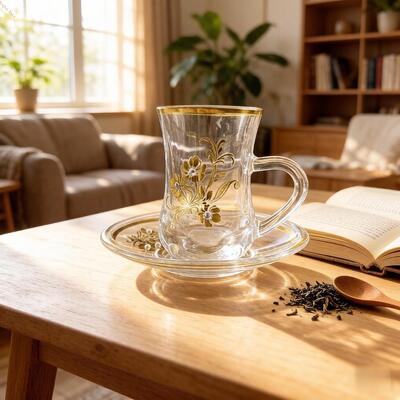 acheter Ensemble de tasses à thé transparentes de luxe, 6 tasses turques, 6 soucoupes, verres transparents élégants et durables, idéal pour le bureau, la maison et le café fabrication en ligne