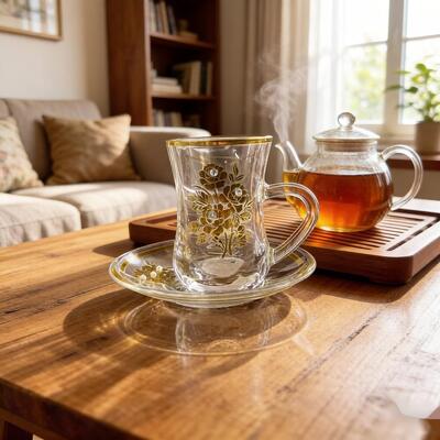 Buy Elegant Transparent Tea Drinking Cup Set 6pcs Turkish Cups 6pcs Saucers 83ML Capacity online manufacture