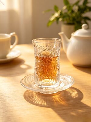kupować Zestaw zawiera 6 kubków 6 talerzy Szklane kubki do herbaty Przejrzysty kolor 118ml Pojemność idealna do biura lub restauracji produkcja online