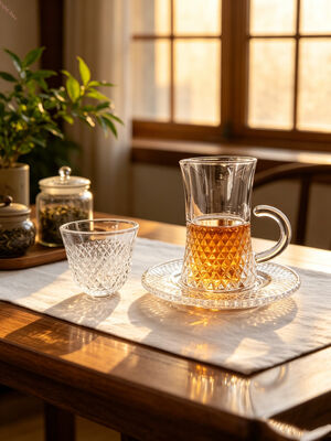 comprar Tazas de té de vidrio clásico Conjunto de 6 tazas turcas 6 platillos 6 tazas de cawa Fabricación en línea