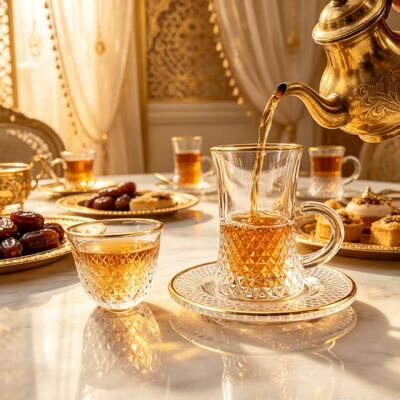 kaufen Elegante goldrandig geprägte Glas-Teetasse mit Untertasse, arabisch-türkischer Stil, Glas-Teetasse, Premium-Qualität, luxuriöses Glasgeschirr für Tee & Kaffee Online-Herstellung