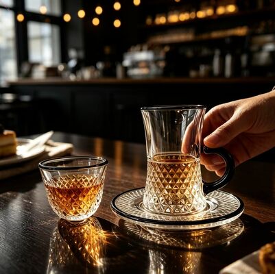 mua Chiếc chén trà kính tinh khiết có kết cấu sang trọng Cốc cà phê Cốc cà phê Cốc Cawa Chén chén với cạnh và tay cầm sơn cho trà và cà phê buổi chiều sản xuất trực tuyến