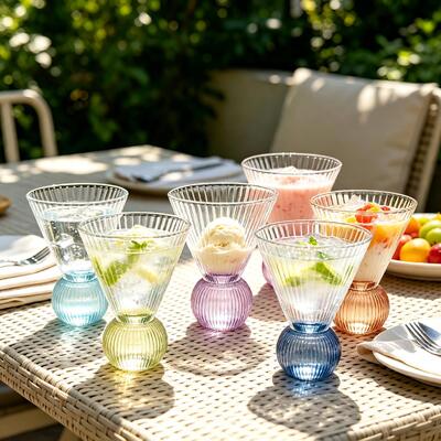 kupić Wysokiej jakości szklanki do koktajli z kulistą, prążkowaną podstawą, kieliszki do martini vintage bez nóżki na napoje, desery, lody produkcja online