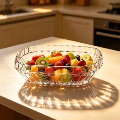 acheter Plateau à fruits en verre transparent à côtes verticales, bol de service rectangulaire de grande capacité pour la décoration de table de cuisine à domicile fabrication en ligne