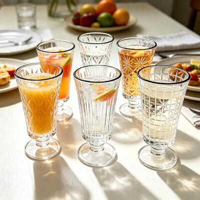 buy Vintage Goblets Tall Glassware for Juice, Cocktail, Iced Tea, Black Rim Decorative Stem Glasses for Dinner Table & Party online manufacture