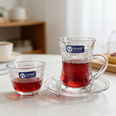 Modern Turkish Style Coffee Cup Saucer Glass Cawa Cups 36pcs Glass Coffee Arabic Cups With Handle